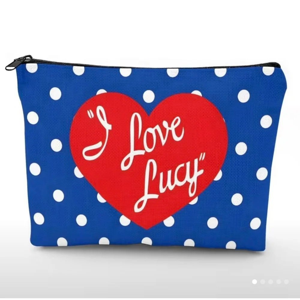 Women's I Love Lucy Blue Red Polka Dot Cosmetic Bag One Size